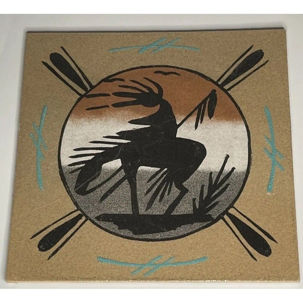 Native American End Of The Trail Sand Painting Wall Art Unframed New Old Stock